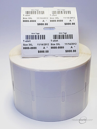Mini Sticky Thermal Tags, 1" x 2.25", 4 Rolls, 8000 count