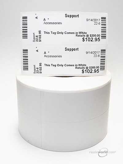 Two Across Sticky Thermal Tags, No Stub, 2.375" x 3.375", 4000 count
