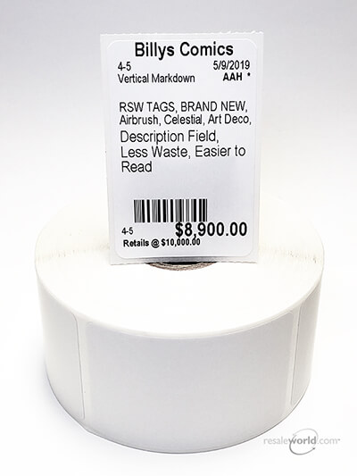 Vertical Sticky Thermal Tags, No Stub, 1.5625" x 2.375", 8 rolls, 4000 count
