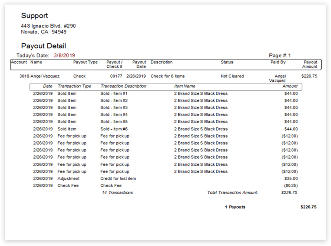 Payout Detail Report