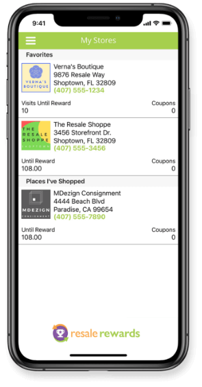 Resale Rewards app store location screen.