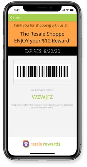 Resale Rewards coupon screen.